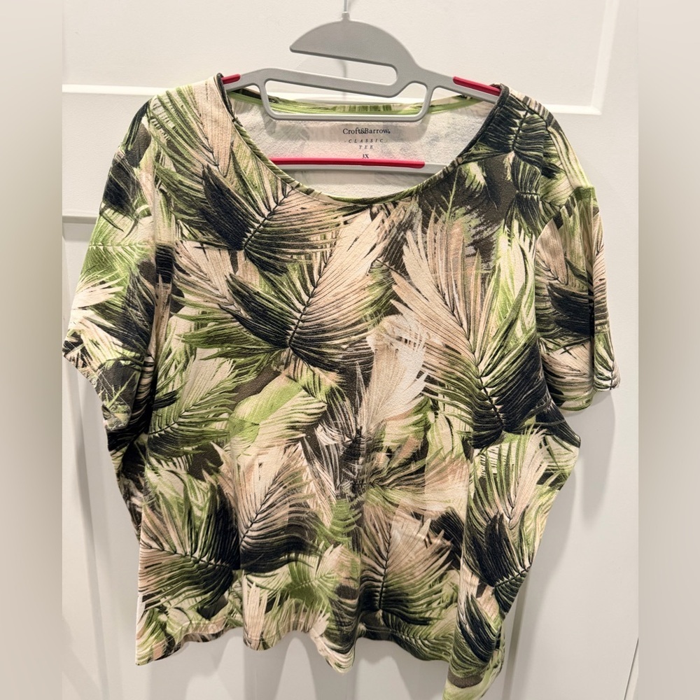 Croft & Barrow Tropical Palm Print Tee 3X Green